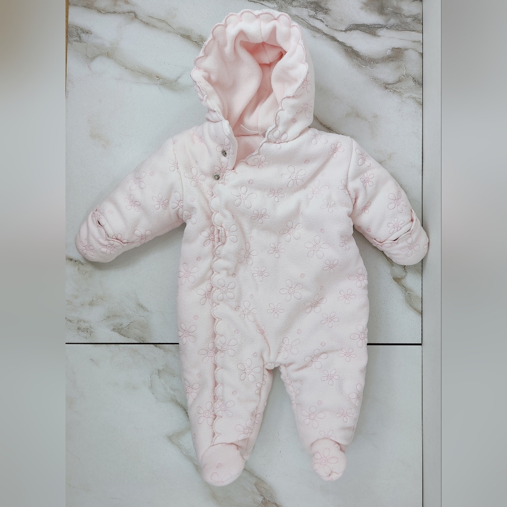 MiniWear Thick Pink Floral Fleece Bunting Pram Coat Snowsuit, 3-6M